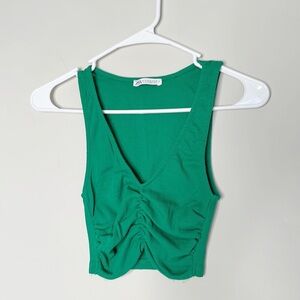 ZARA Green Gathered CottonnTank Crop top women size Small